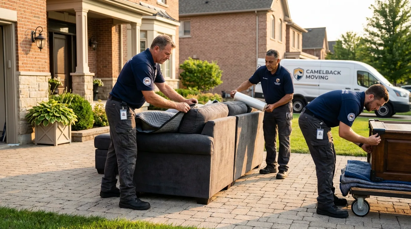 Large estate moving crew wrapping furniture in Coldwater, MI