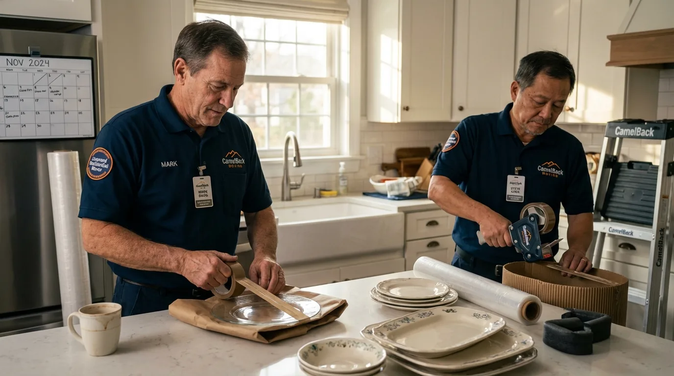 Professional crew packing kitchen dishware in Coldwater, MI